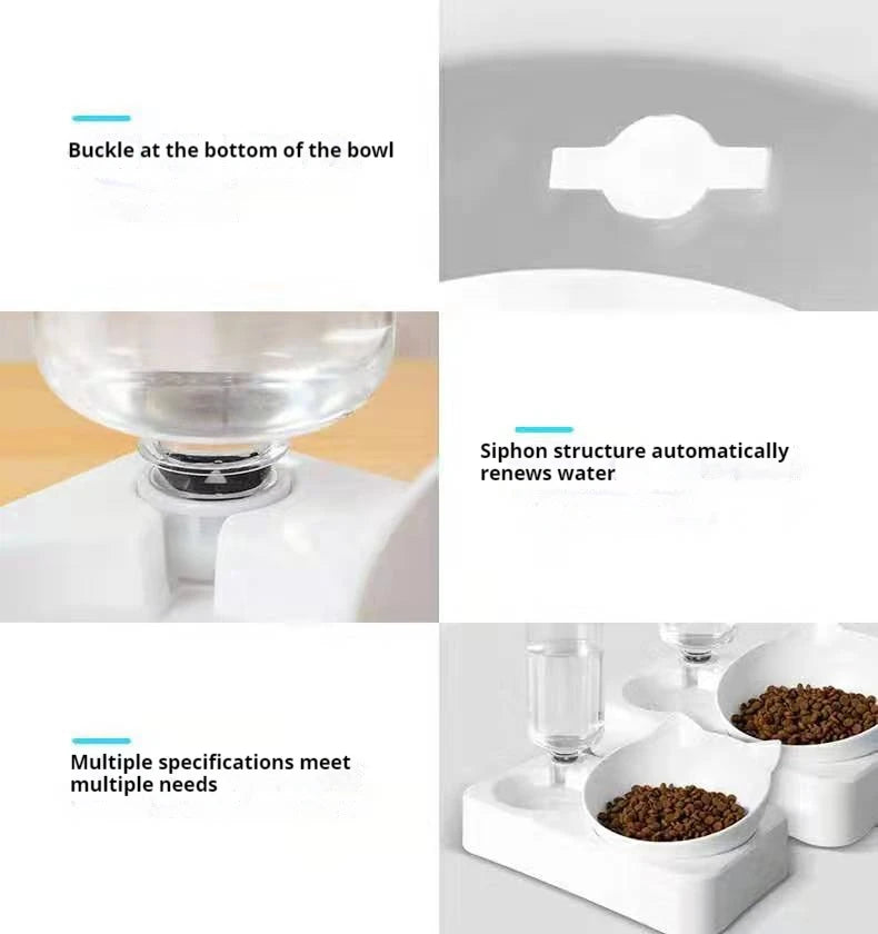 🇫🇷 Gamelles doubles pour chien & chat – Bols inclinés 15° surélevés avec bouteille d’eau automatique | 🇬🇧 Double Dog & Cat Bowls – 15° Tilted Raised Food & Water Bowls with Automatic Water Bottle Pet Feeder
