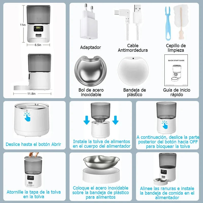 🇫🇷 Distributeur automatique pour animaux 4L – Nourrisseur intelligent avec minuterie, anti-bourrage pour chats et chiens  🇬🇧 4L Automatic Pet Feeder – Smart food dispenser with timer, bug & jam resistant for cats and dogs