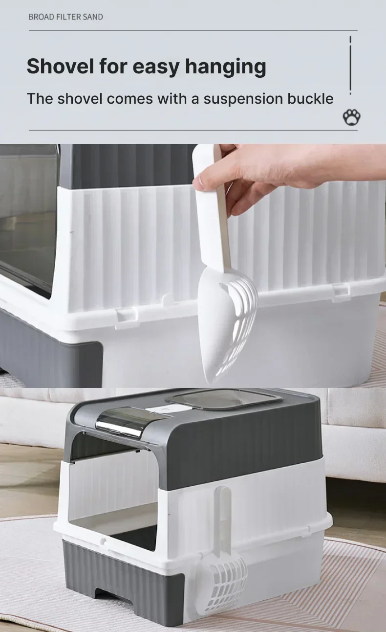 🇫🇷 Litière XXL pour Chat avec Couvercle et Pelle – Bac Fermé Anti-Odeurs à Tiroir | 🇬🇧 Extra Large Cat Litter Box with Lid & Scoop – Odor-Proof Fully Enclosed Drawer Style