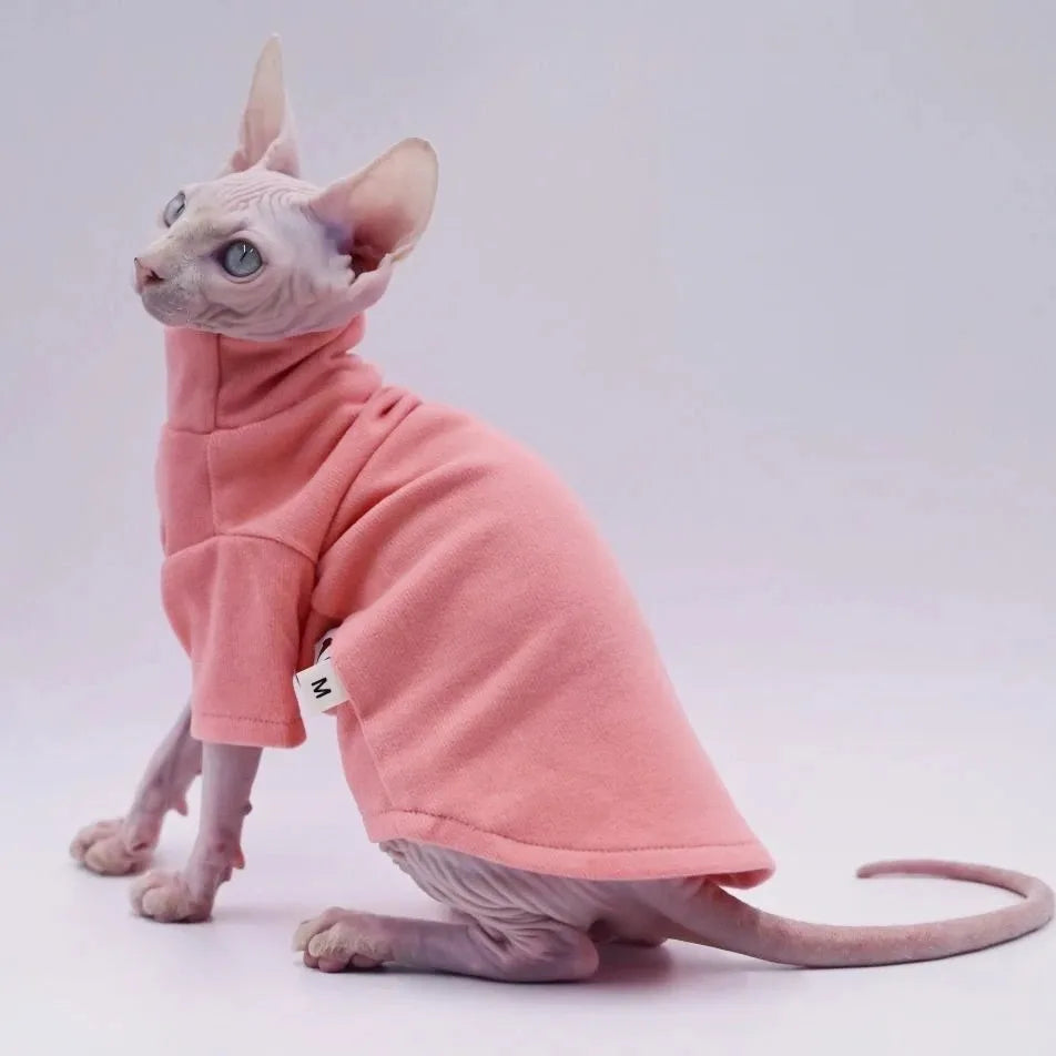 🇫🇷 Vêtement pour Chat Sphynx – Débardeur Rose Uni Toutes Saisons, Col Roulé Confortable en Coton pour Chats Nus & Devon Rex | 🇬🇧 Sphynx Cat Clothes – All-Season Pure Pink Cotton Turtleneck Vest for Hairless Cats & Devon Rex