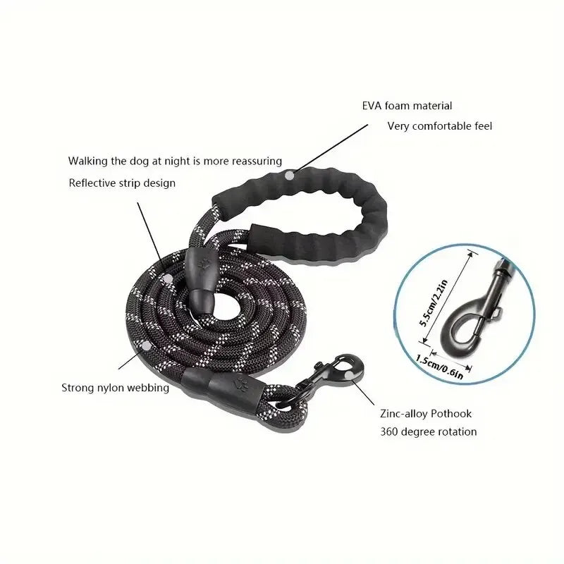 🇫🇷 Laisse pour chien réfléchissante avec poignée rembourrée – Corde double résistante pour chiens puissants, plus de sécurité et de contrôle  🇬🇧 Reflective Dog Leash with Padded Handle – Double Heavy-Duty Rope for Strong Dogs, Enhanced Safety & Control