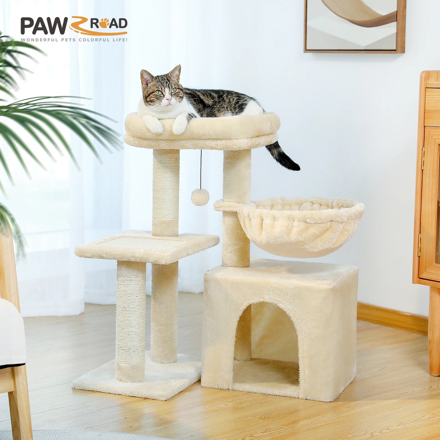 🇫🇷 Arbre à chat intérieur – Tour d’activités avec hamac, griffoirs et plateforme amovible, 2 styles disponibles, coloris gris 🇬🇧 Indoor Cat Tree – Activity Tower with Scratching Posts, Large Hammock & Removable Top Perch, 2 Styles, Grey