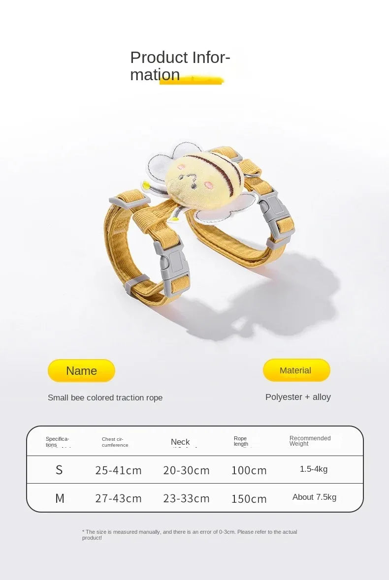 🇫🇷 Harnais + laisse + collier pour chat – Ensemble réglable motif abeille, double épaisseur, idéal pour chiens/chats de petite à moyenne taille 🇬🇧 Cat Harness Leash Collar Set – Adjustable Bee Design, Double Layer for Small & Medium Pets, Outdoor Walking