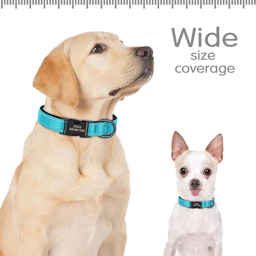 🇫🇷 Collier pour chien réfléchissant et personnalisé – Nylon gravé avec ID, rembourré et réglable pour petits, moyens et grands chiens  🇬🇧 Reflective Personalized Dog Collar – Engraved ID Nylon, Soft Padded & Adjustable for Small, Medium & Large Dogs