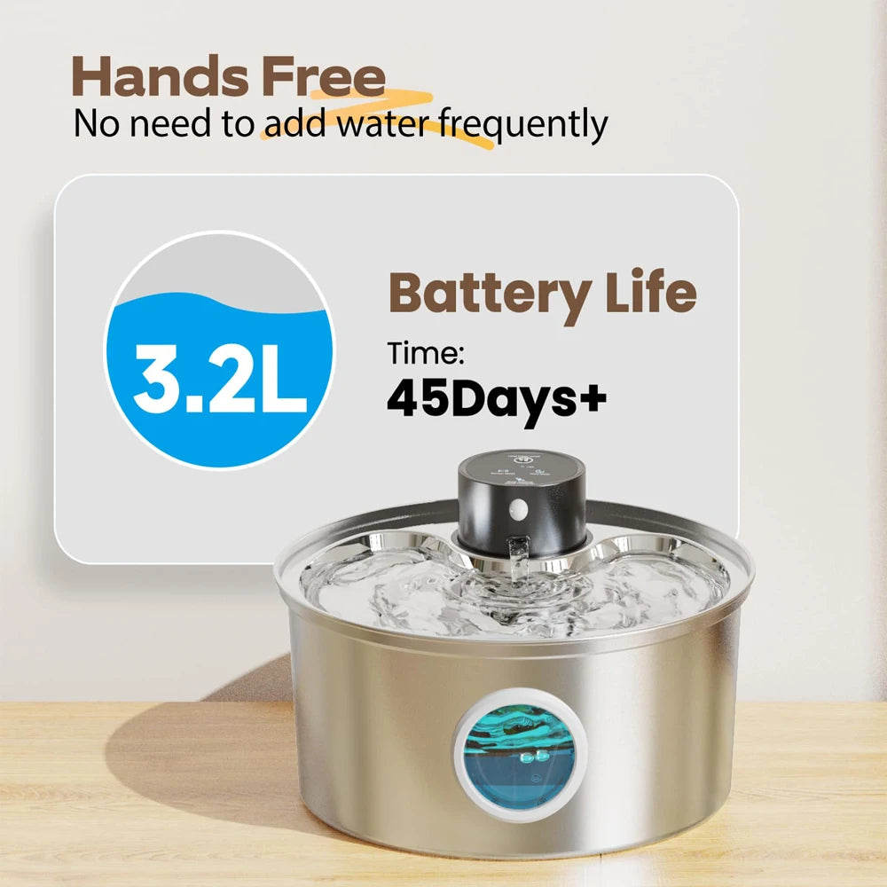 🇫🇷 Fontaine à eau 3,2L en inox pour chats et chiens – Automatique avec capteur, rechargeable en USB 5V, bol multiple pour plusieurs animaux 🇬🇧 3.2L Stainless Steel Cat Water Fountain – USB Rechargeable, Automatic Sensor, Multi-Bowl Pet Drinking Station
