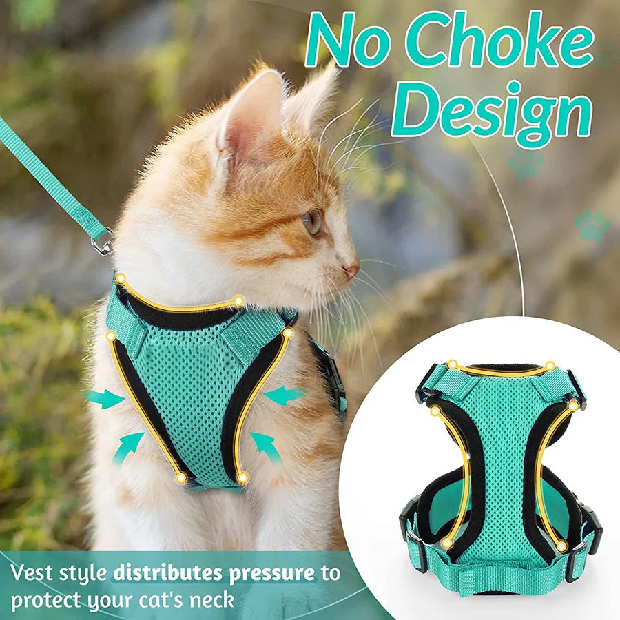 🇫🇷 Harnais pour chat avec laisse – Gilet réglable antidérapage, confortable et sécurisé pour la marche en extérieur 🇬🇧 Cat Harness and Leash – Escape-Proof Adjustable Soft Vest for Safe Outdoor Walks