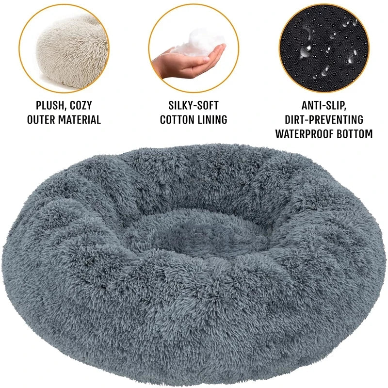 🇫🇷 Lit rond pour chiens & chats (40-90 cm) – Panier ultra doux en peluche longue, couchage chaud pour petits, moyens & grands animaux | 🇬🇧 Round Pet Bed (40-90cm) – Super Soft Long Plush Dog & Cat Bed, Warm Winter Sleeping Nest