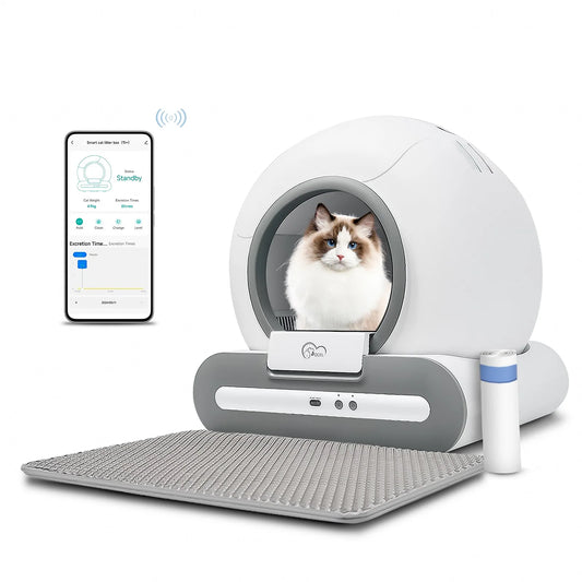 🇫🇷 DOEL – Litière automatique autonettoyante pour chat avec contrôle via application & tapis inclus. Idéale pour plusieurs grands chats. 🇬🇧 DOEL – Automatic self-cleaning cat litter box with app control & mat, perfect for multi-cat households.