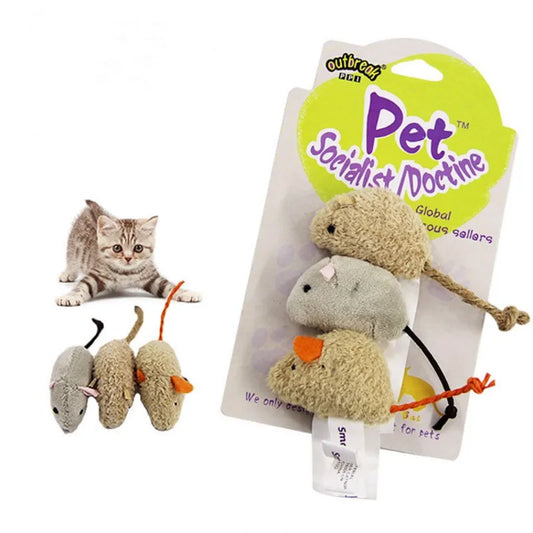 🇫🇷 Lot de 3 souris en peluche pour chat – Jouets réalistes, résistants aux morsures, idéals pour griffer et jouer. 🇬🇧 3pcs plush simulation mouse toys for cats – Bite-resistant, realistic design, perfect for scratching and playing.