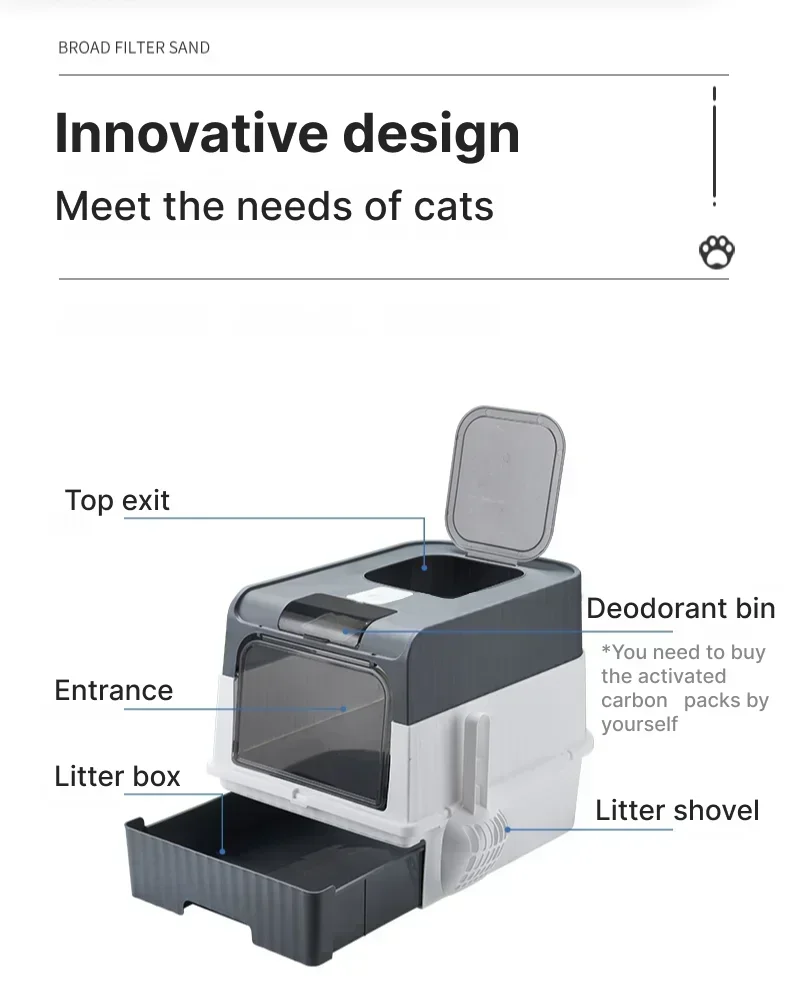🇫🇷 Litière XXL pour Chat avec Couvercle et Pelle – Bac Fermé Anti-Odeurs à Tiroir | 🇬🇧 Extra Large Cat Litter Box with Lid & Scoop – Odor-Proof Fully Enclosed Drawer Style