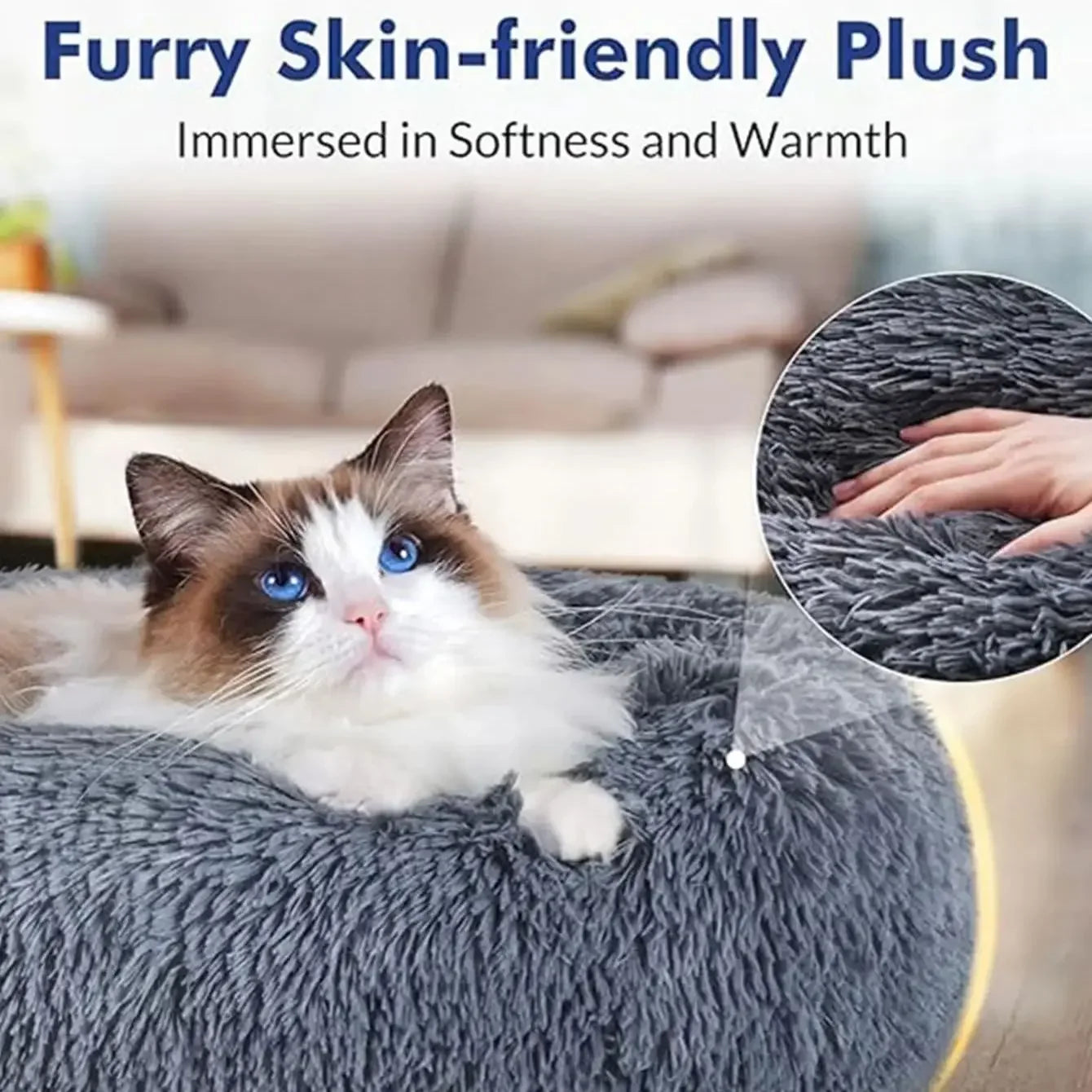 🇫🇷 Lit rond pour chiens & chats (40-90 cm) – Panier ultra doux en peluche longue, couchage chaud pour petits, moyens & grands animaux | 🇬🇧 Round Pet Bed (40-90cm) – Super Soft Long Plush Dog & Cat Bed, Warm Winter Sleeping Nest