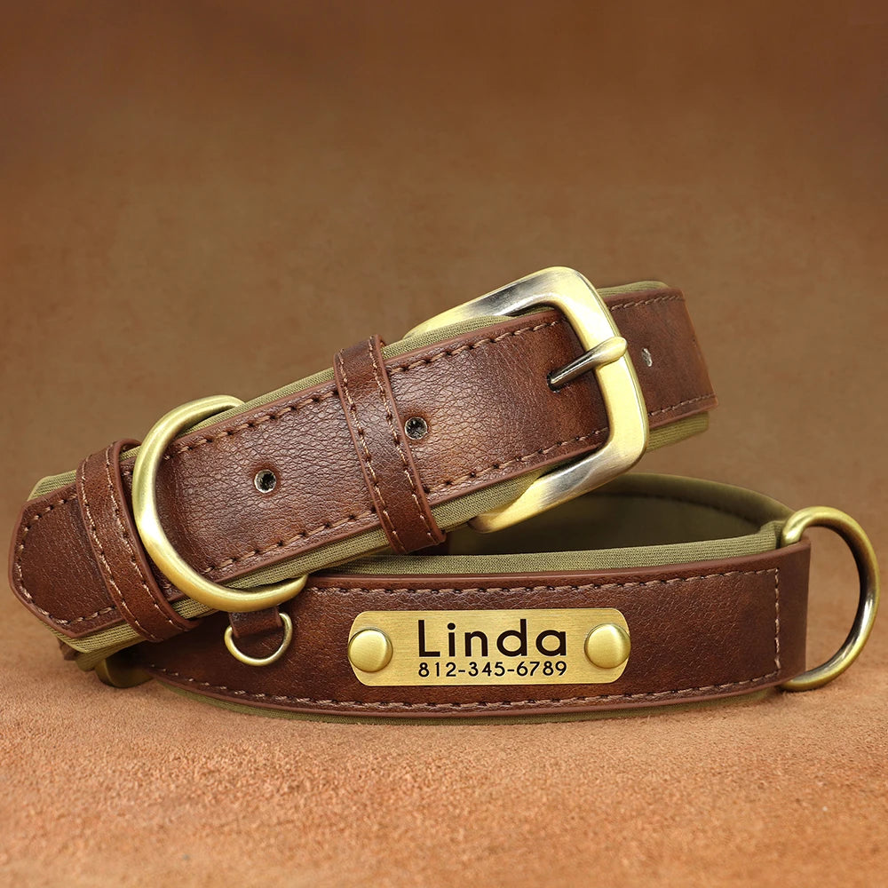 🇫🇷 Collier pour chien en cuir PU personnalisé – Doublure rembourrée, gravure gratuite du nom, réglable pour petits, moyens et grands chiens  🇬🇧 Customized PU Leather Dog Collar – Soft padded, free name engraving, adjustable for small, medium & large dogs