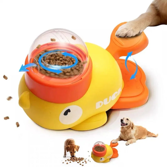 🇫🇷 Jouet interactif 2-en-1 pour chien/chat – Distributeur automatique de friandises, design canard, slow feeder pour dressage. 🇬🇧 2-in-1 interactive dog toy – Automatic treat dispenser, duck design, slow feeder for training.