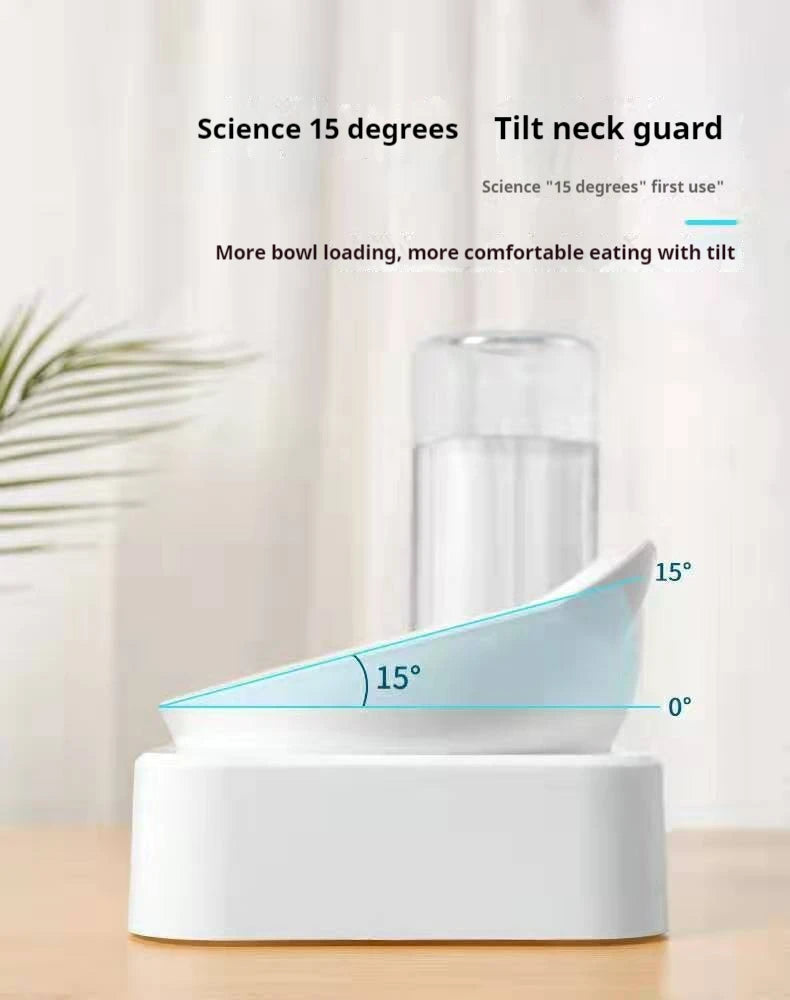 🇫🇷 Gamelles doubles pour chien & chat – Bols inclinés 15° surélevés avec bouteille d’eau automatique | 🇬🇧 Double Dog & Cat Bowls – 15° Tilted Raised Food & Water Bowls with Automatic Water Bottle Pet Feeder