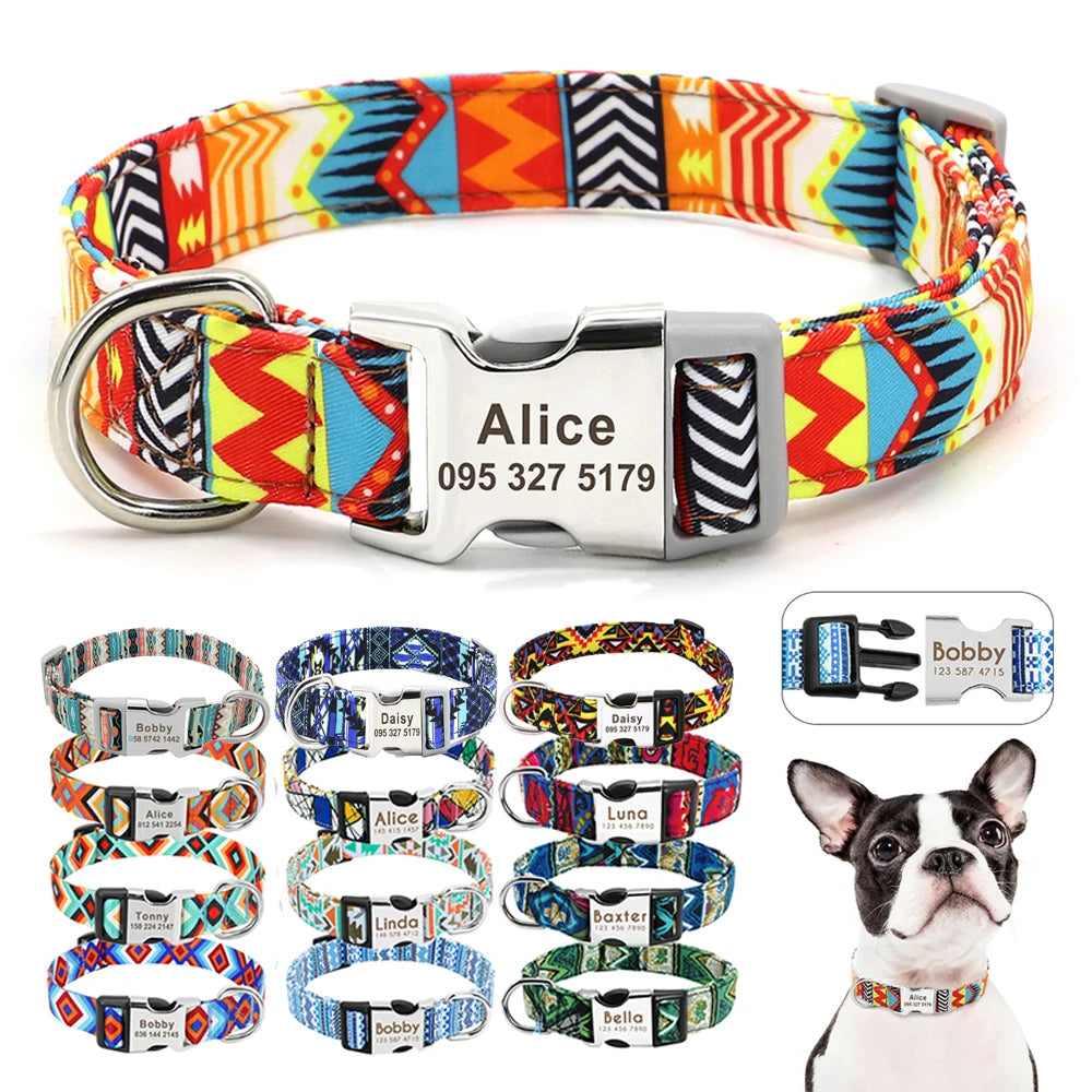 🇫🇷 Collier réglable en nylon pour chien – Personnalisé avec gravure sur la boucle, anti-perte, pour petits, moyens et grands chiens  🇬🇧 Adjustable Nylon Dog Collar – Personalized with engraved buckle, anti-lost, for small, medium & large dogs