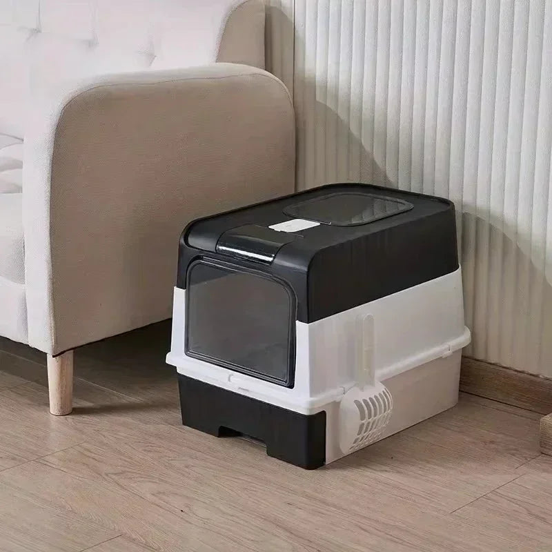 🇫🇷 Litière XXL pour Chat avec Couvercle et Pelle – Bac Fermé Anti-Odeurs à Tiroir | 🇬🇧 Extra Large Cat Litter Box with Lid & Scoop – Odor-Proof Fully Enclosed Drawer Style
