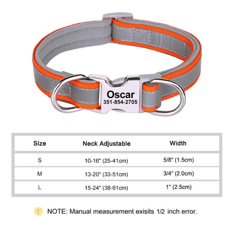 🇫🇷 Collier pour chien réfléchissant et personnalisé – Nylon gravé avec ID, rembourré et réglable pour petits, moyens et grands chiens  🇬🇧 Reflective Personalized Dog Collar – Engraved ID Nylon, Soft Padded & Adjustable for Small, Medium & Large Dogs