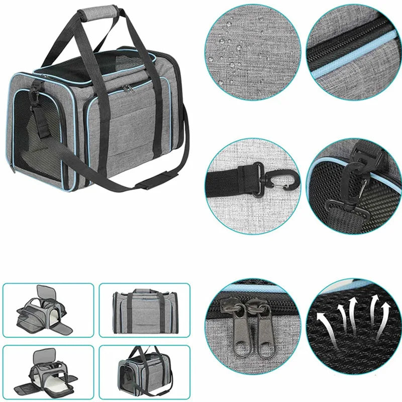 🇫🇷 Sac de transport pliable pour chats et petits chiens – Extensible, respirant, léger, avec filets aérés pour sorties et voyages 🇬🇧 Foldable Pet Carrier for Cats & Small Dogs – Expandable, Breathable Mesh Travel Bag for Outdoor &