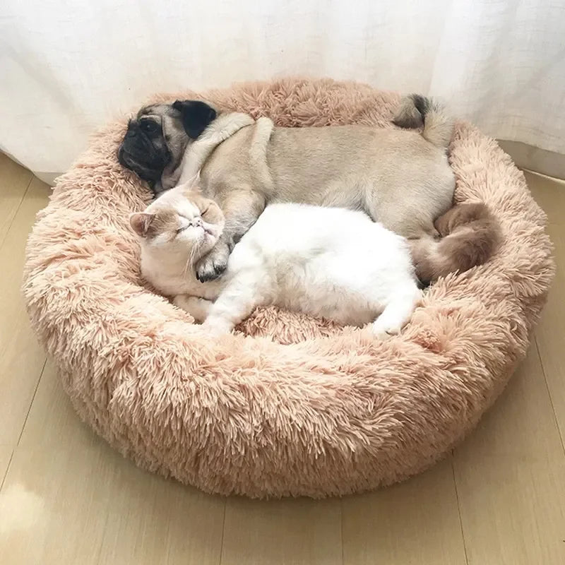 🇫🇷 Lit rond pour chiens & chats (40-90 cm) – Panier ultra doux en peluche longue, couchage chaud pour petits, moyens & grands animaux | 🇬🇧 Round Pet Bed (40-90cm) – Super Soft Long Plush Dog & Cat Bed, Warm Winter Sleeping Nest