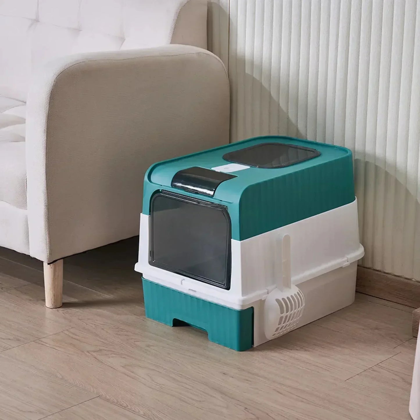🇫🇷 Litière XXL pour Chat avec Couvercle et Pelle – Bac Fermé Anti-Odeurs à Tiroir | 🇬🇧 Extra Large Cat Litter Box with Lid & Scoop – Odor-Proof Fully Enclosed Drawer Style