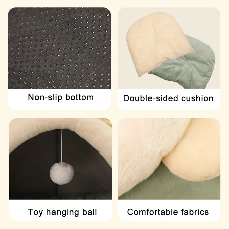 🇫🇷 Lit pour chat sommeil profond – Design cartoon, pliable, amovible et lavable, en forme de sac ou grotte pour petit chien ou chat 🇬🇧 Deep Sleep Cat Bed – Cartoon Style, Foldable, Removable & Washable Cave Bag Mat for Small Dogs or Cats