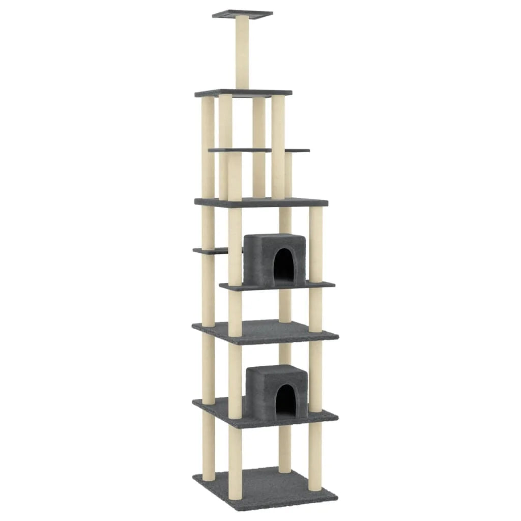 🇫🇷 Arbre à chat 216 cm gris foncé – Avec poteaux en sisal pour griffer, plates-formes et zones de repos  🇬🇧 Cat Tree 216 cm Dark Grey – With sisal scratching posts, platforms & resting spots
