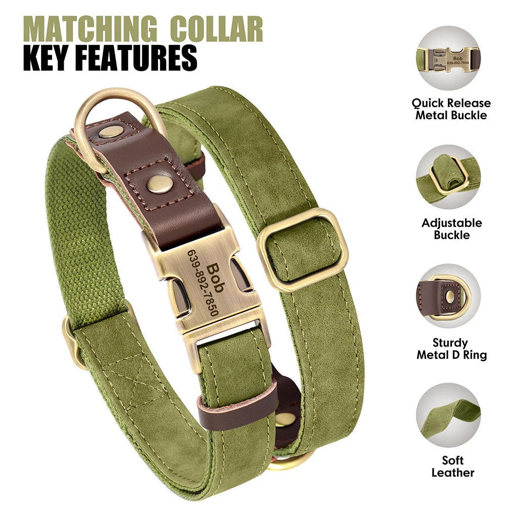 🇫🇷 Collier & laisse personnalisés en cuir PU, médaille gravée offerte. Pour petits & grands chiens (ex : carlin, labrador). 🇬🇧 PU leather custom collar & leash with free engraved tag. For small & large dogs (e.g. pug, labrador).