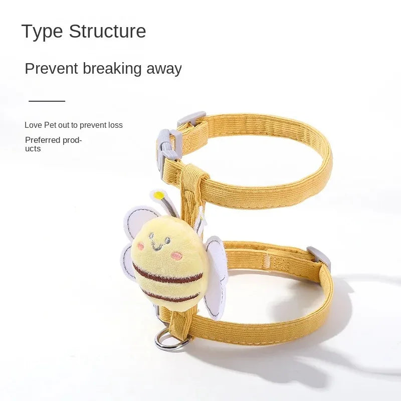🇫🇷 Harnais + laisse + collier pour chat – Ensemble réglable motif abeille, double épaisseur, idéal pour chiens/chats de petite à moyenne taille 🇬🇧 Cat Harness Leash Collar Set – Adjustable Bee Design, Double Layer for Small & Medium Pets, Outdoor Walking
