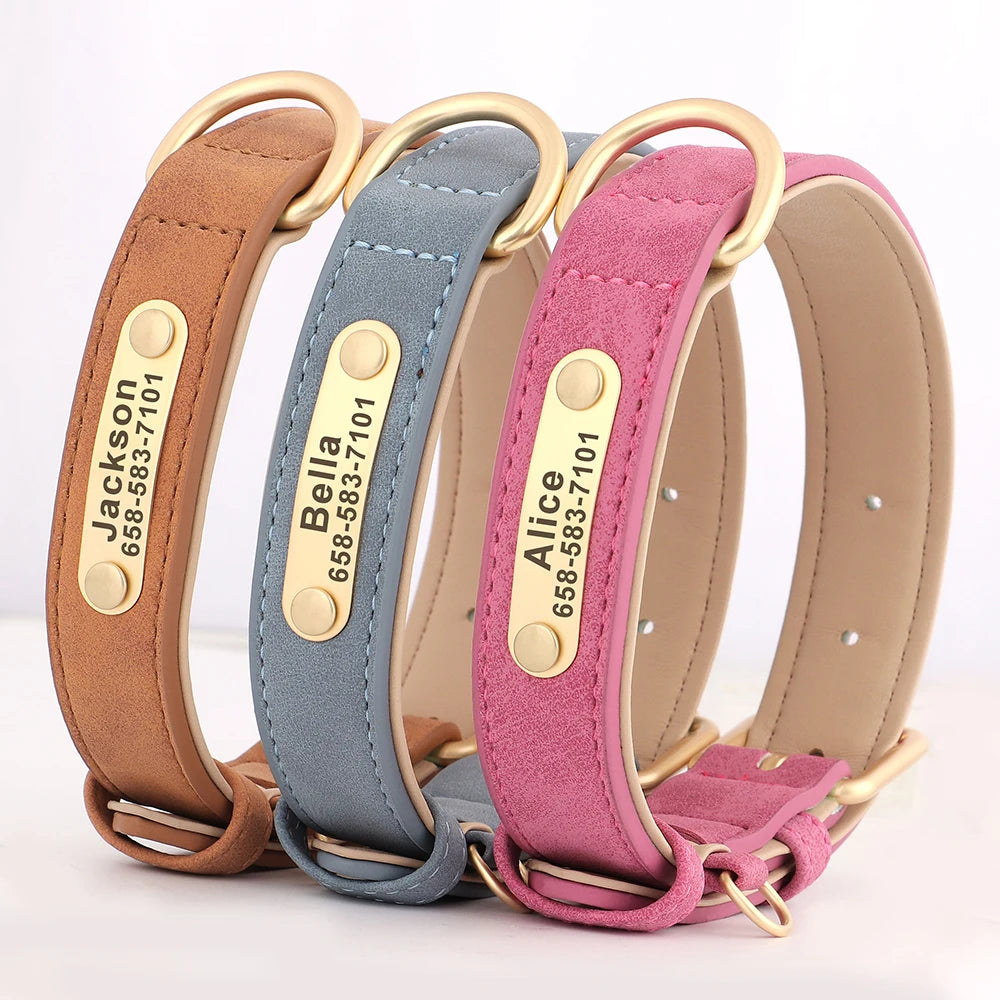 🇫🇷 Collier pour chien en cuir PU personnalisé – Gravure gratuite du nom et de l’ID, pour chiens petits, moyens et grands  🇬🇧 Personalized PU Leather Dog Collar – Free name & ID engraving for small, medium & large dogs