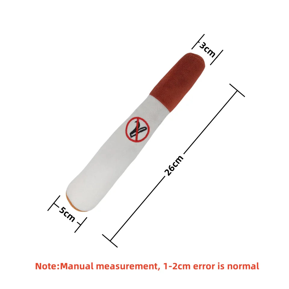 🇫🇷 Jouet cigare interactif pour chien – Peluche résistante avec couineur, idéal petits chiens, mâchage et jeu prolongé. 🇬🇧 Interactive cigar dog toy – Durable squeaky plush for small dogs, perfect for chewing and long play sessions.