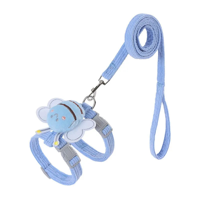 🇫🇷 Harnais + laisse + collier pour chat – Ensemble réglable motif abeille, double épaisseur, idéal pour chiens/chats de petite à moyenne taille 🇬🇧 Cat Harness Leash Collar Set – Adjustable Bee Design, Double Layer for Small & Medium Pets, Outdoor Walking
