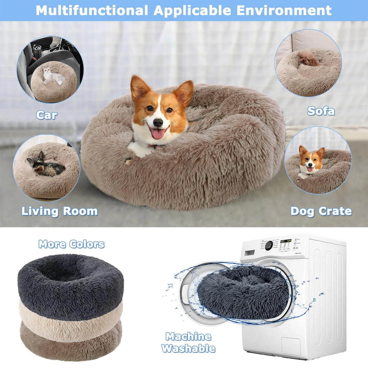 🇫🇷 Lit rond pour chiens & chats (40-90 cm) – Panier ultra doux en peluche longue, couchage chaud pour petits, moyens & grands animaux | 🇬🇧 Round Pet Bed (40-90cm) – Super Soft Long Plush Dog & Cat Bed, Warm Winter Sleeping Nest