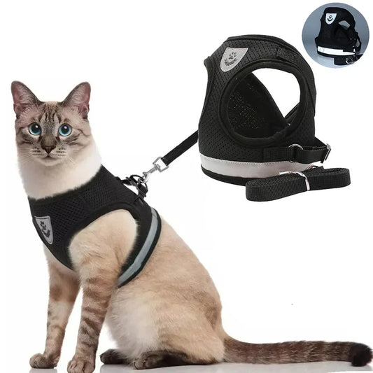 🇫🇷 Français : Harnais pour chat avec laisse – Réglable, réfléchissant et anti‑fugue – Gilet en maille pour chats et petits chiens  🇬🇧 English : Cat Harness & Leash Set – Adjustable, Reflective, Escape‑Proof Mesh Vest for Cats & Small Dogs