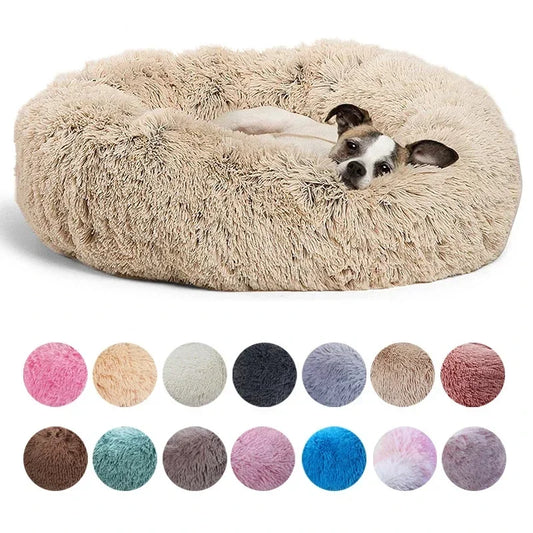 🇫🇷 Lit rond pour chiens & chats (40-90 cm) – Panier ultra doux en peluche longue, couchage chaud pour petits, moyens & grands animaux | 🇬🇧 Round Pet Bed (40-90cm) – Super Soft Long Plush Dog & Cat Bed, Warm Winter Sleeping Nest