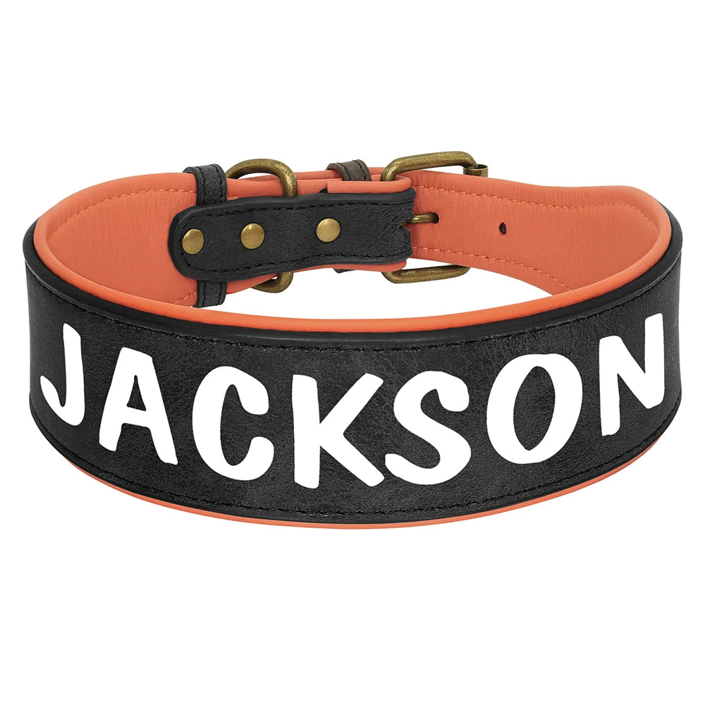 🇫🇷 Collier en cuir personnalisé pour chien – Large, rembourré, gravure du nom gratuite, idéal pour chiens moyens et grands  🇬🇧 Personalized Leather Dog Collar – Wide, padded, free name engraving, ideal for medium & large dogs