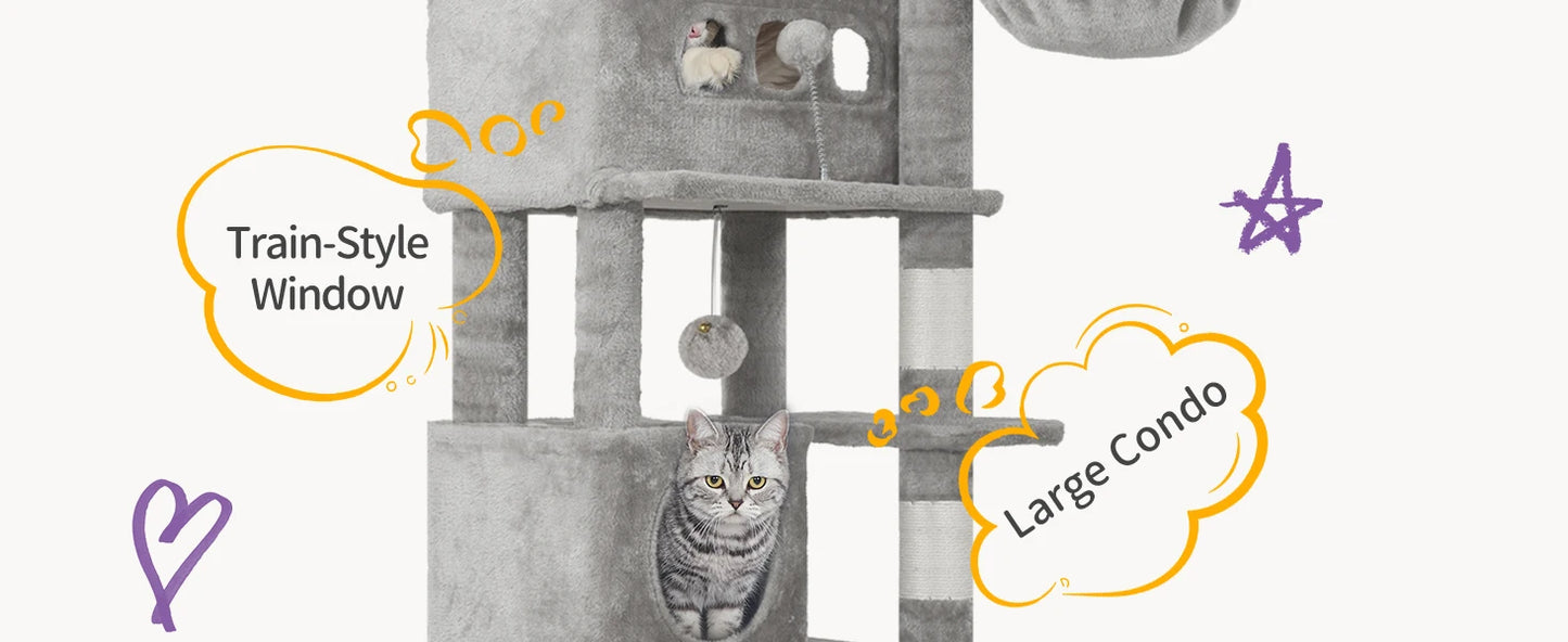 🇫🇷 Hzuaneri – Arbre à chat 170 cm : tour multi-niveaux avec griffoirs, grande plateforme & tapis lavable. 🇬🇧 Hzuaneri – 170 cm Cat Tree: multi-level scratching post with big perch & washable mat.
