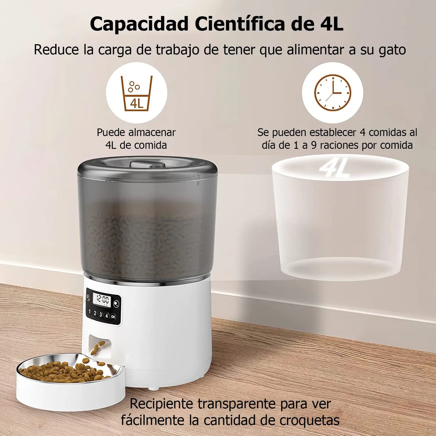 🇫🇷 Distributeur automatique pour animaux 4L – Nourrisseur intelligent avec minuterie, anti-bourrage pour chats et chiens  🇬🇧 4L Automatic Pet Feeder – Smart food dispenser with timer, bug & jam resistant for cats and dogs