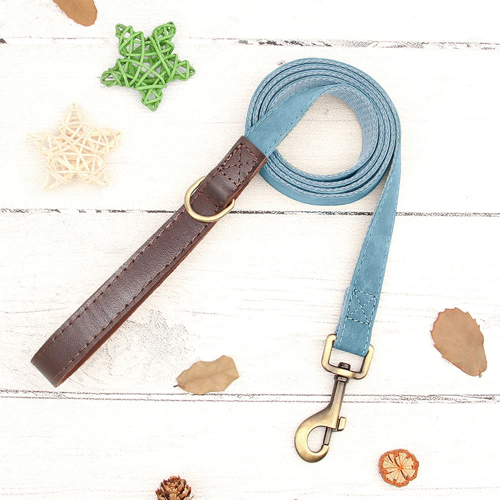 🇫🇷 Collier & laisse personnalisés en cuir PU, médaille gravée offerte. Pour petits & grands chiens (ex : carlin, labrador). 🇬🇧 PU leather custom collar & leash with free engraved tag. For small & large dogs (e.g. pug, labrador).