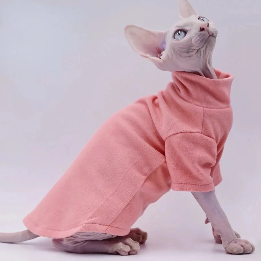 🇫🇷 Vêtement pour Chat Sphynx – Débardeur Rose Uni Toutes Saisons, Col Roulé Confortable en Coton pour Chats Nus & Devon Rex | 🇬🇧 Sphynx Cat Clothes – All-Season Pure Pink Cotton Turtleneck Vest for Hairless Cats & Devon Rex