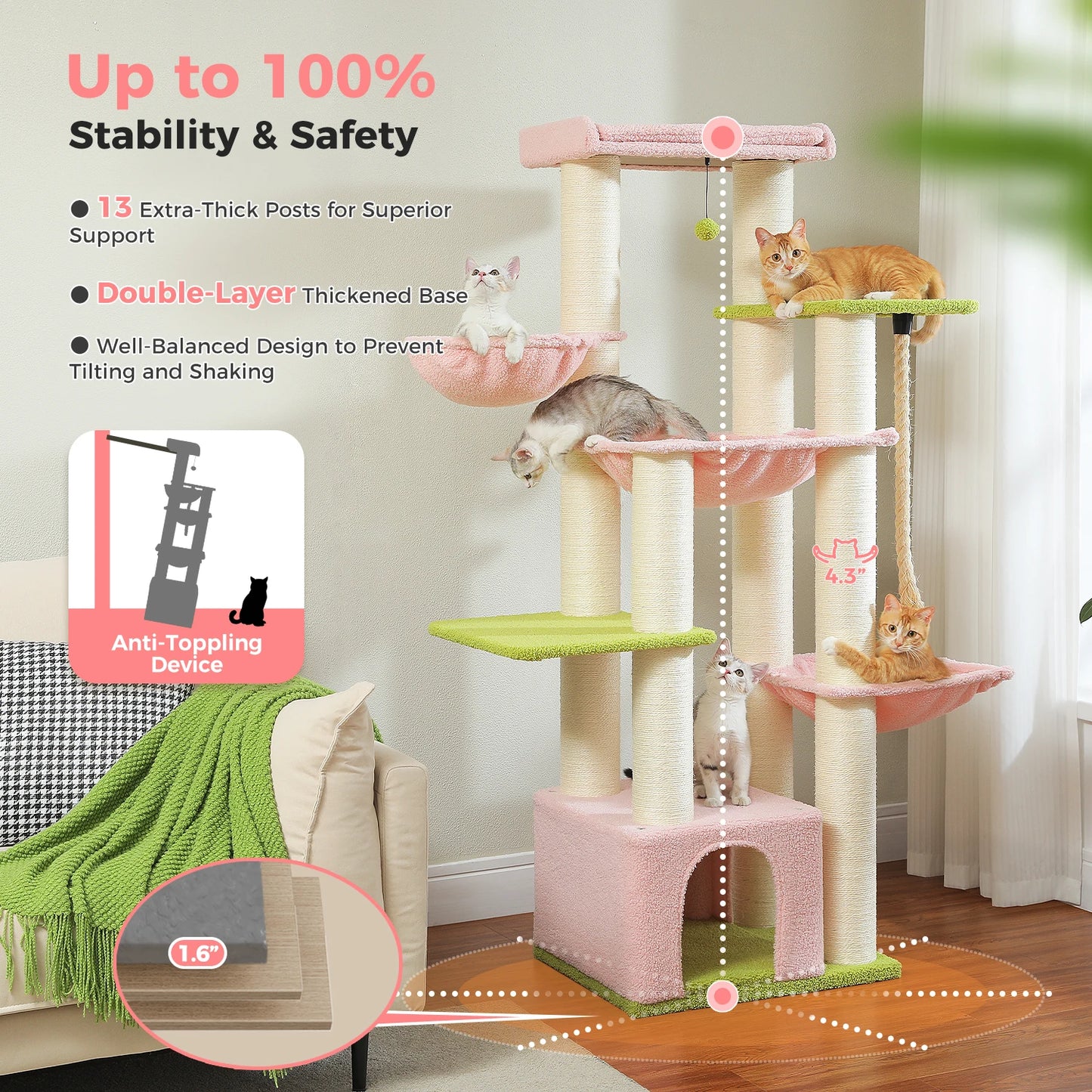 🇫🇷 Français : Grand arbre à chat pour grands chats – Tour robuste avec plusieurs niveaux, maison, hamac et 11 poteaux en sisal  🇬🇧 English : Big Cat Tree for Large Cats – Sturdy Tower with Multiple Levels, House, Hammock & 11 Sisal Posts