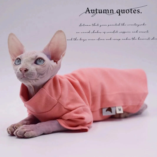🇫🇷 Vêtement pour Chat Sphynx – Débardeur Rose Uni Toutes Saisons, Col Roulé Confortable en Coton pour Chats Nus & Devon Rex | 🇬🇧 Sphynx Cat Clothes – All-Season Pure Pink Cotton Turtleneck Vest for Hairless Cats & Devon Rex