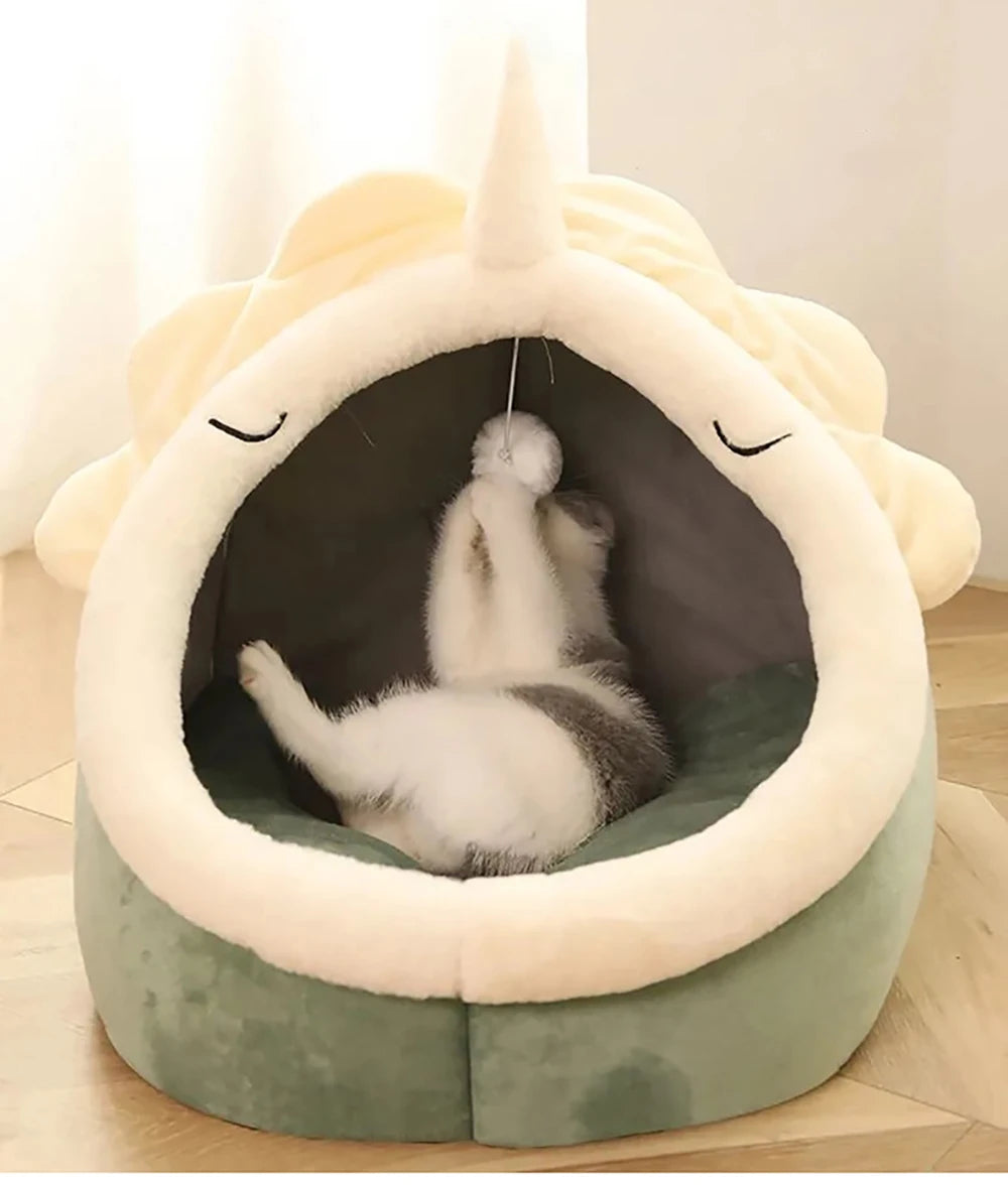 🇫🇷 Lit pour chat sommeil profond – Design cartoon, pliable, amovible et lavable, en forme de sac ou grotte pour petit chien ou chat 🇬🇧 Deep Sleep Cat Bed – Cartoon Style, Foldable, Removable & Washable Cave Bag Mat for Small Dogs or Cats