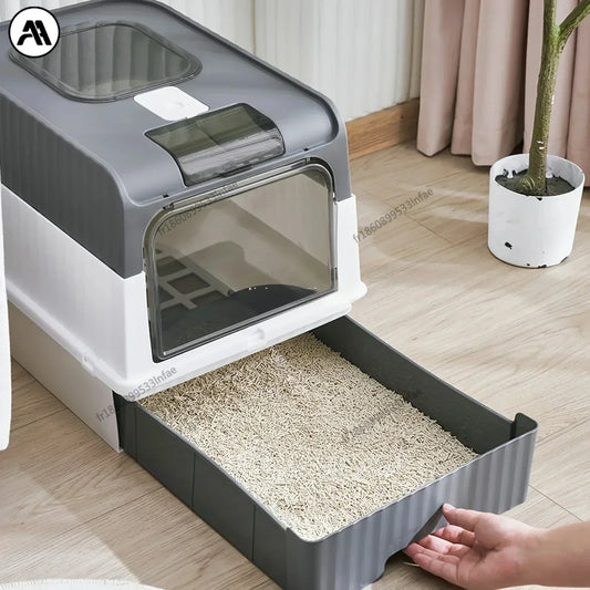 🇫🇷 Litière XXL pour Chat avec Couvercle et Pelle – Bac Fermé Anti-Odeurs à Tiroir | 🇬🇧 Extra Large Cat Litter Box with Lid & Scoop – Odor-Proof Fully Enclosed Drawer Style