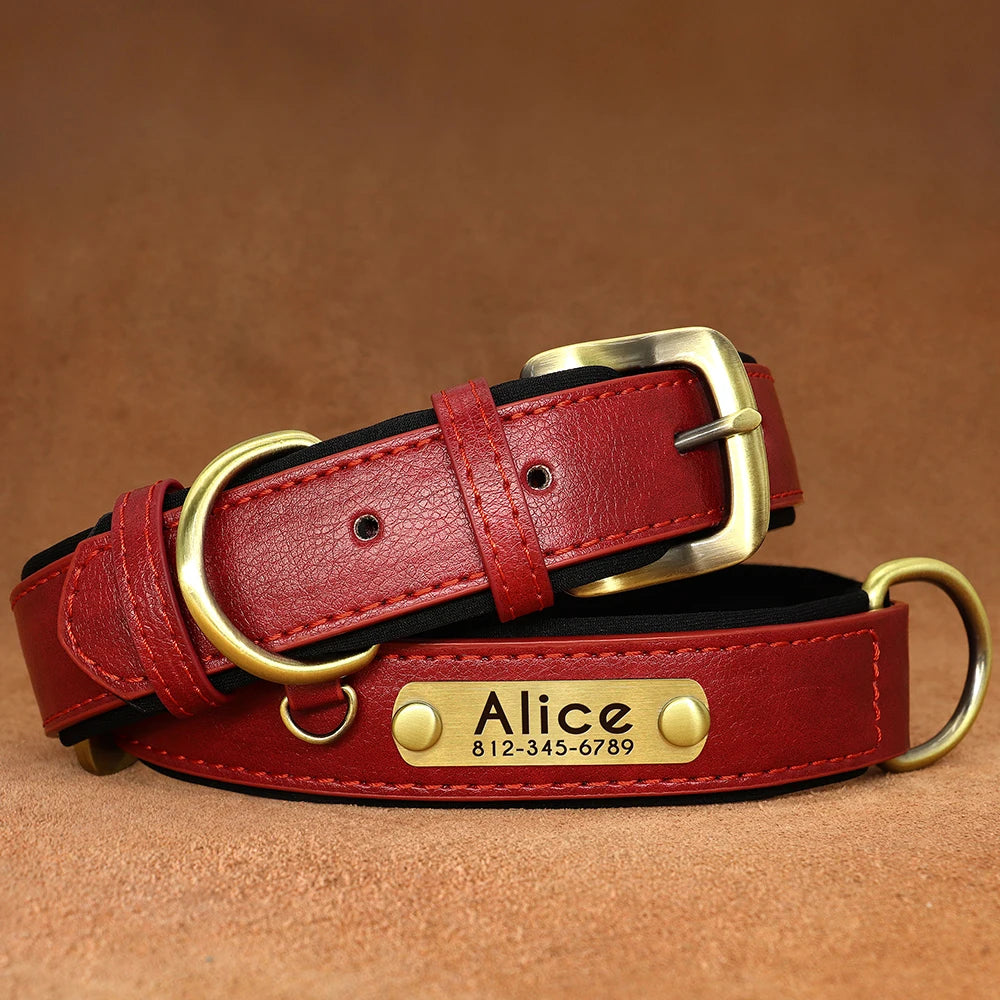 🇫🇷 Collier pour chien en cuir PU personnalisé – Doublure rembourrée, gravure gratuite du nom, réglable pour petits, moyens et grands chiens  🇬🇧 Customized PU Leather Dog Collar – Soft padded, free name engraving, adjustable for small, medium & large dogs
