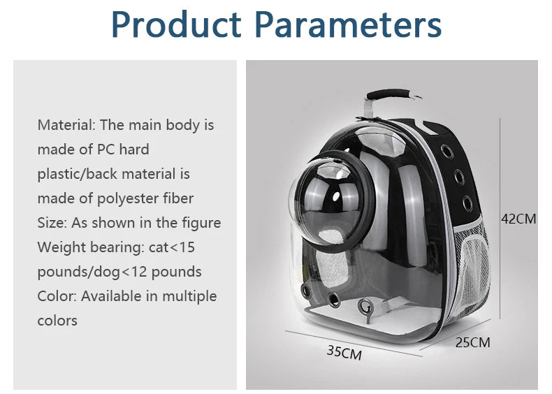 🇫🇷 Sac à dos capsule transparent pour chat et petit chien – Sac de transport respirant et portable  🇬🇧 Transparent Capsule Pet Backpack – Breathable and portable carrier for cats & small dogs