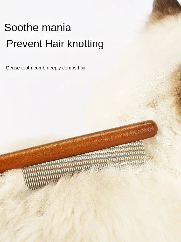 🇫🇷 Peigne en acier inoxydable pour chat, manche bois, retire poils morts – Toilettage chat/chien. 🇬🇧 Stainless steel cat comb, wooden handle, removes loose hair – Cat/dog grooming.