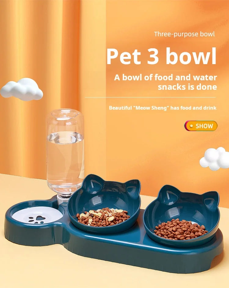 🇫🇷 Gamelles 3-en-1 pour animaux – Bols inclinés avec distributeur d’eau à gravité  🇬🇧 3-in-1 Pet Bowls – Tilted bowls with gravity water feeder
