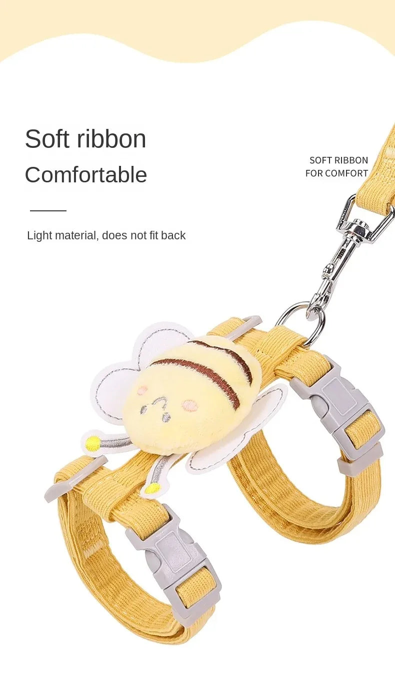 🇫🇷 Harnais + laisse + collier pour chat – Ensemble réglable motif abeille, double épaisseur, idéal pour chiens/chats de petite à moyenne taille 🇬🇧 Cat Harness Leash Collar Set – Adjustable Bee Design, Double Layer for Small & Medium Pets, Outdoor Walking