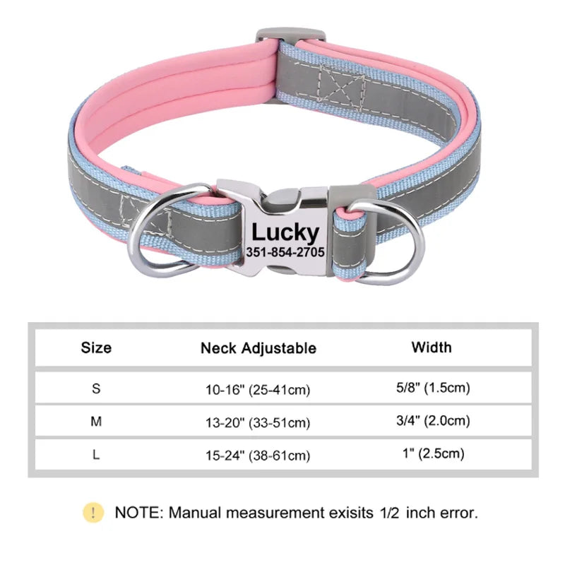 🇫🇷 Collier pour chien réfléchissant et personnalisé – Nylon gravé avec ID, rembourré et réglable pour petits, moyens et grands chiens  🇬🇧 Reflective Personalized Dog Collar – Engraved ID Nylon, Soft Padded & Adjustable for Small, Medium & Large Dogs