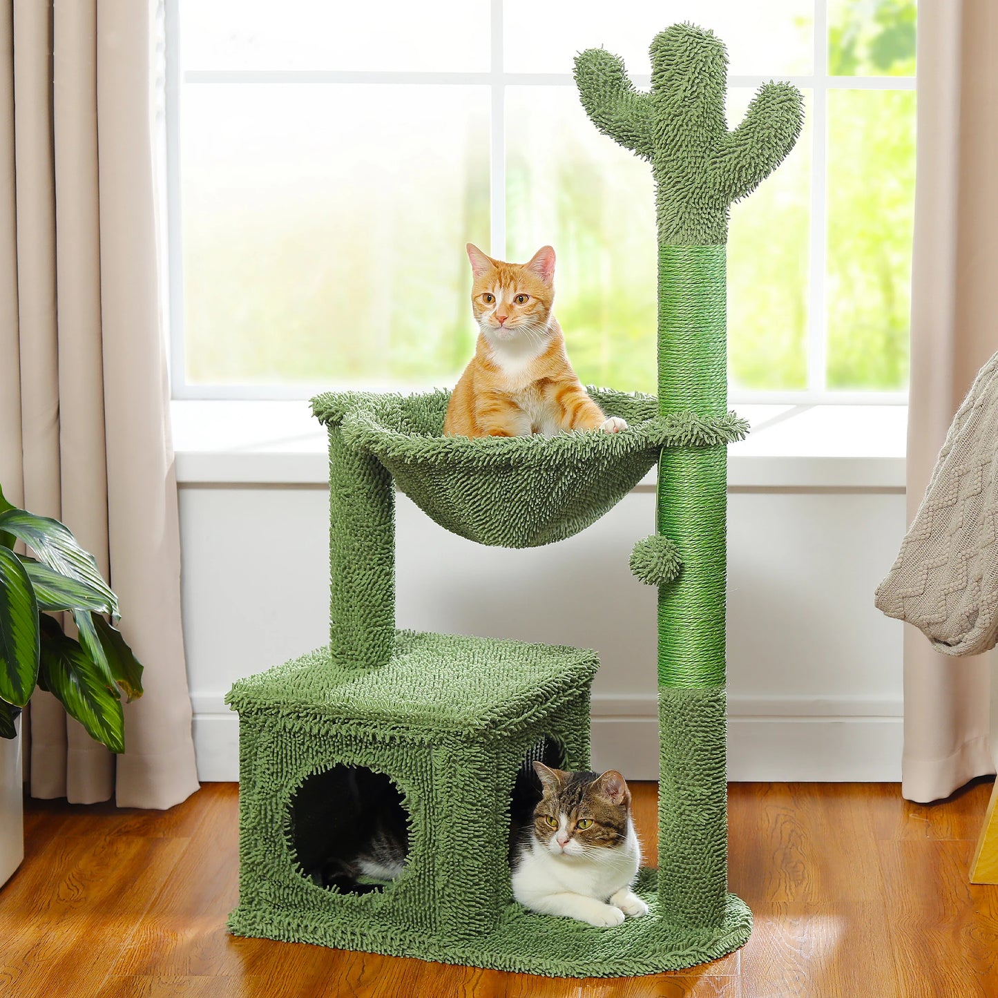🇫🇷 Arbre à chat cactus – Avec grande niche, hamac, balle suspendue et poteaux à griffer, idéal pour chats d’intérieur  🇬🇧 Cactus Cat Tree – Large condo, hammock, dangling ball & scratching posts for indoor cats
